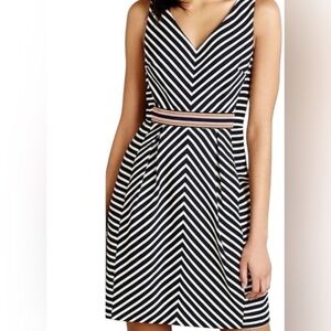Anthropologie Maeve Navy Blue and Cream Striped Dress Size 6
